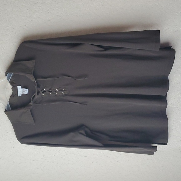 Avenue plus size ribbed long sleeve lace up olive green top 22/24 - Picture 1 of 5